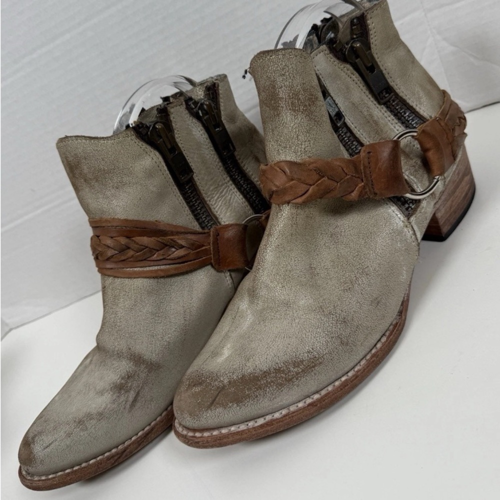 Freebird by Steven Taupe & Brown Braided Strap Ankle Boots